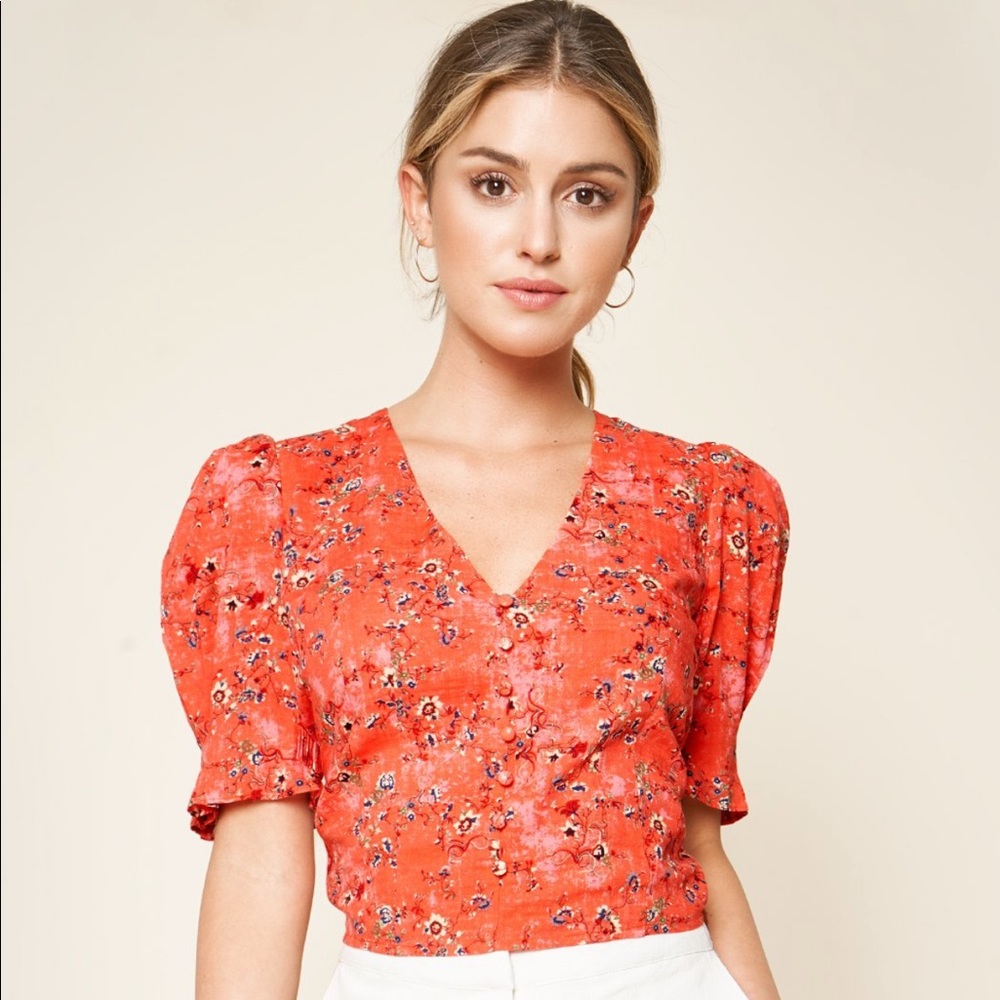 Floral Print Puff Sleeve Crop Top